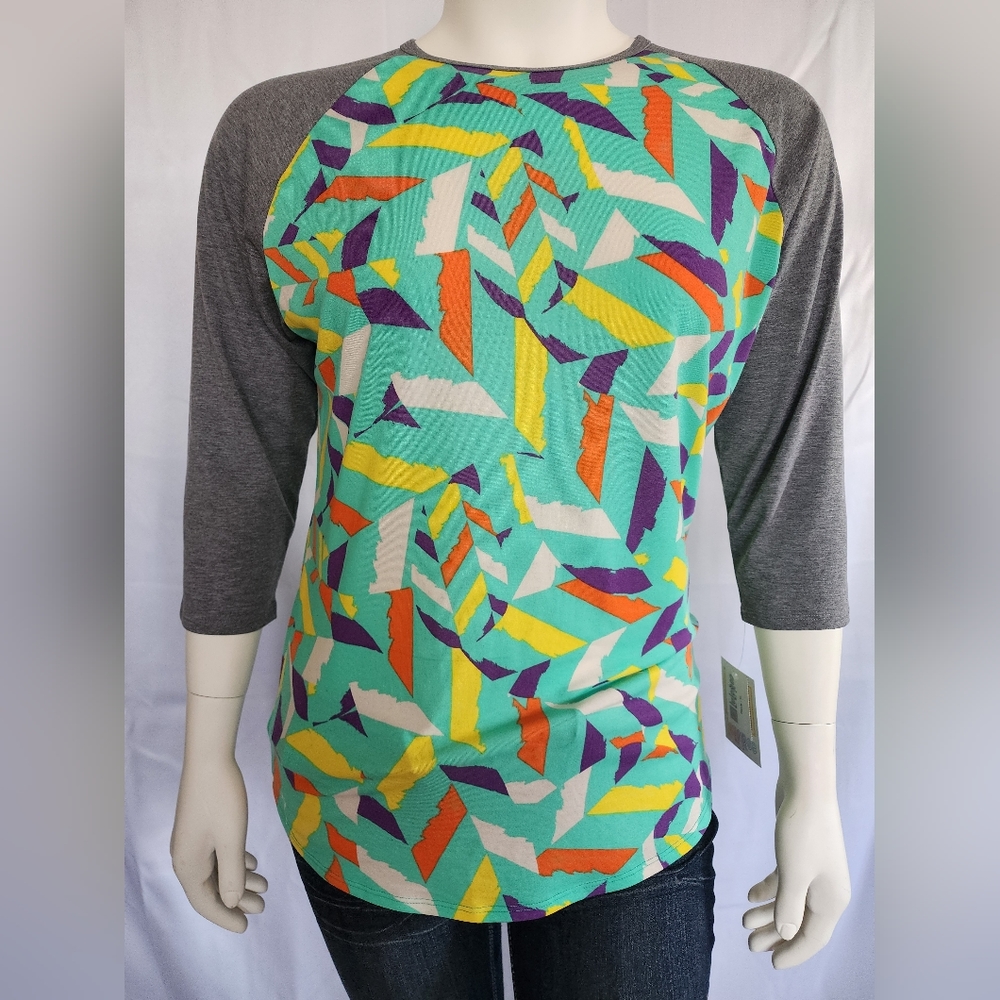 NWT Lularoe Randy 3/4 Sleeve T-shirt Top  Geometric Mint Gray XL Extra Large